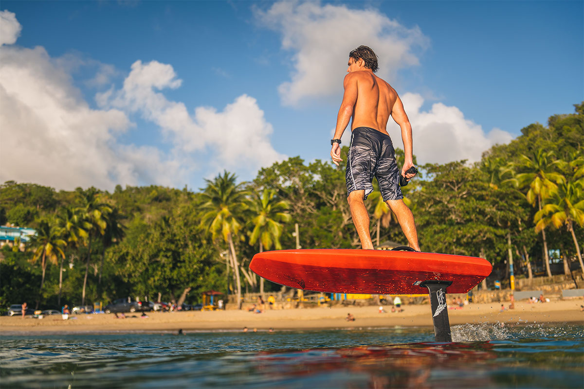 A man riding a Lift Foils board.