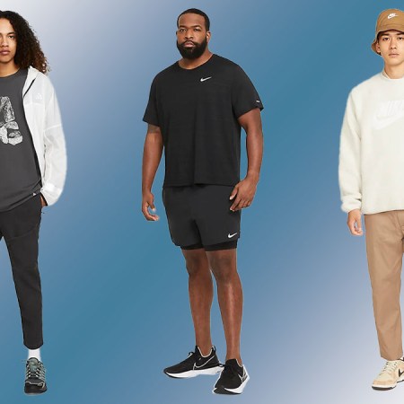 a collage of Nike models on a blue gradient background