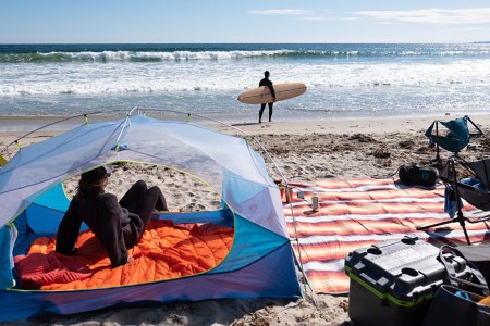 a model shoot of a tent on a beach