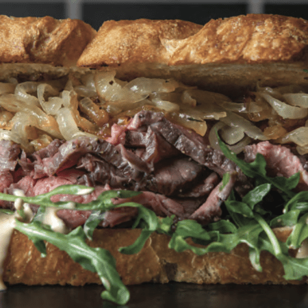 Sam the Cooking Guy's garlic bread steak sandwich from his book "Between the Buns"