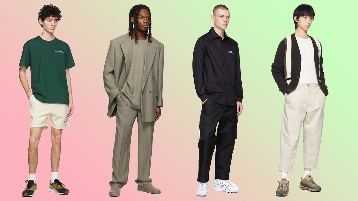 a collage of models from Ssense on a gradient background