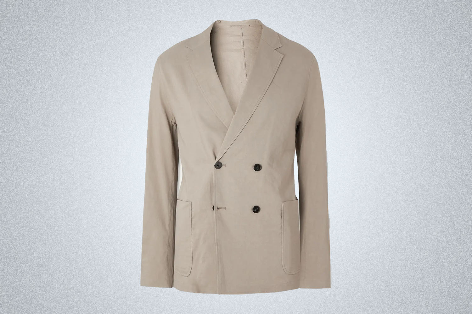 a beige jacket from Theory on a grey background