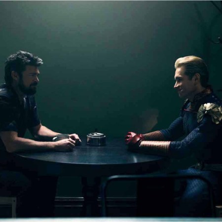 Billy Butcher (Karl Urban) faces off against Homelander (Antony Starr) in "The Boys