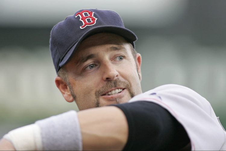 Ex-Red Sox Kevin Millar warms up prior to a game against the Royals in 2005