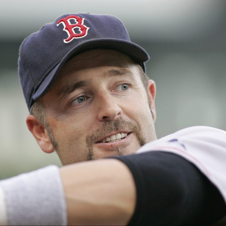 Ex-Red Sox Kevin Millar warms up prior to a game against the Royals in 2005