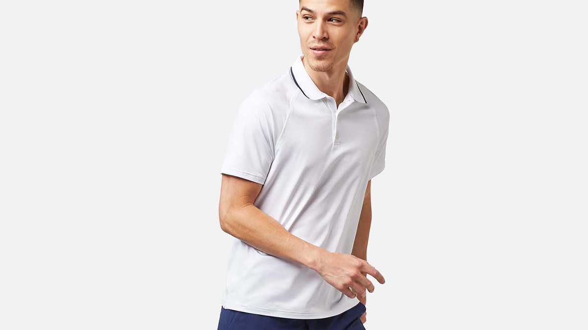 Man in Rhone Temp Zone Golf Polo, now on sale