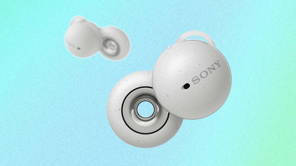 A pair of Sony LinkBuds, an unusually-shaped new pair of "open" earbuds