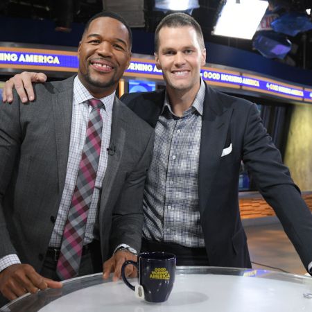 Tom Brady with Michael Strahan on "Good Morning America" in 2018. Their production company, Religion of Sports, just raised $50 million in 2022.