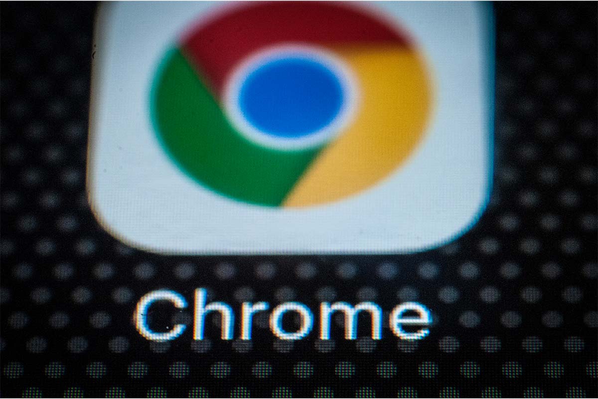 The Chrome browser app for mobile devices is seen on the screen of a portable device on December 6, 2017. The desktop Chrome may need to be updated due to security issues.