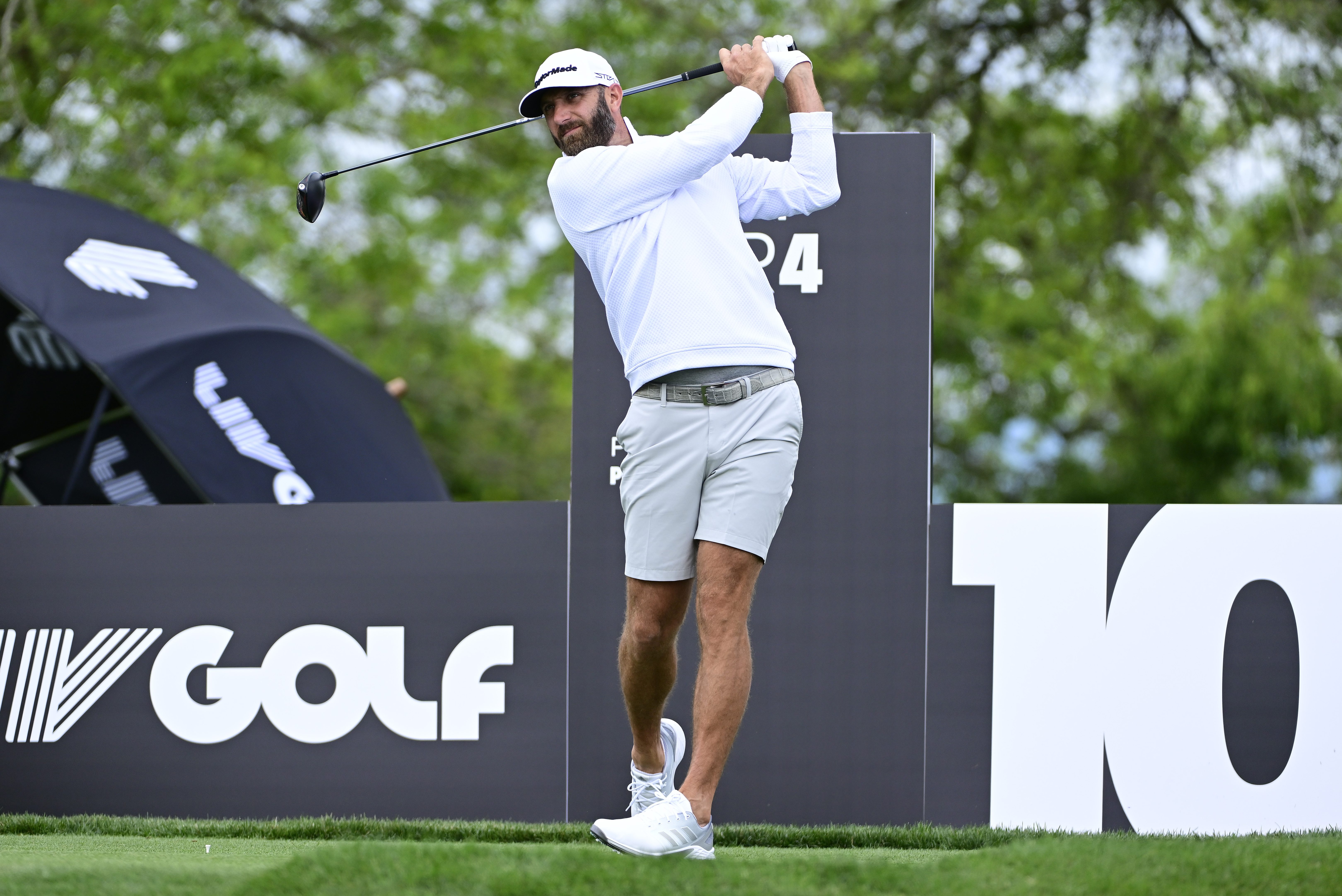 Dustin Johnson at the pro-am prior to the LIV Golf Invitational at Pumpkin Ridge Golf Club.