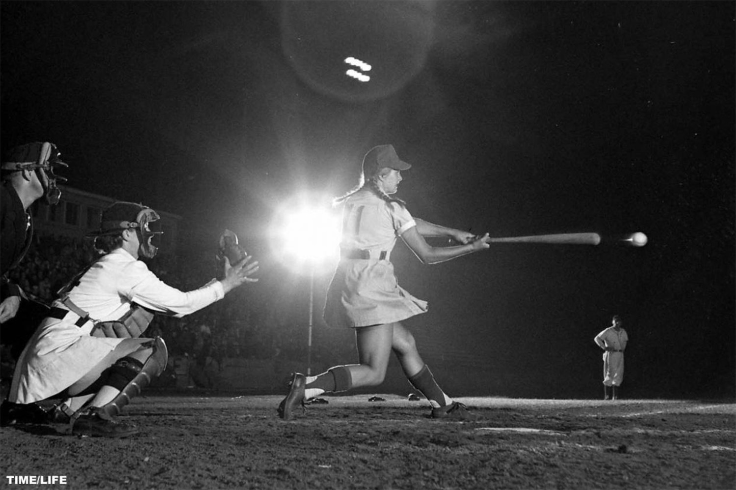 Dottie Schroeder was the only player to play all 12 years in the AAGPBL, batting here for the Fort Wayne Daisies.