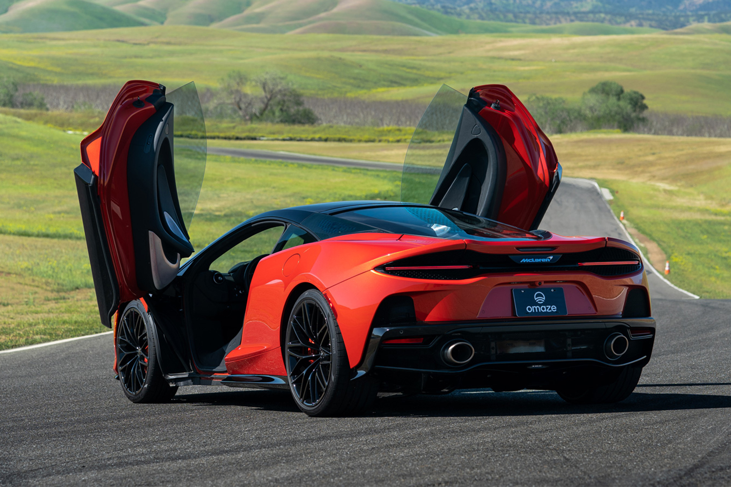 The rear end of a 2022 McLaren GT that's being given away by Omaze to benefit the Make-A-Wish Foundation