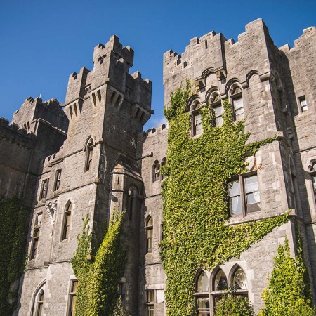 Ashford Castle with Ivy Growing on Wall, Low Angle View, Cong, Ireland