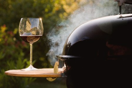 Wine glass next to BBQ