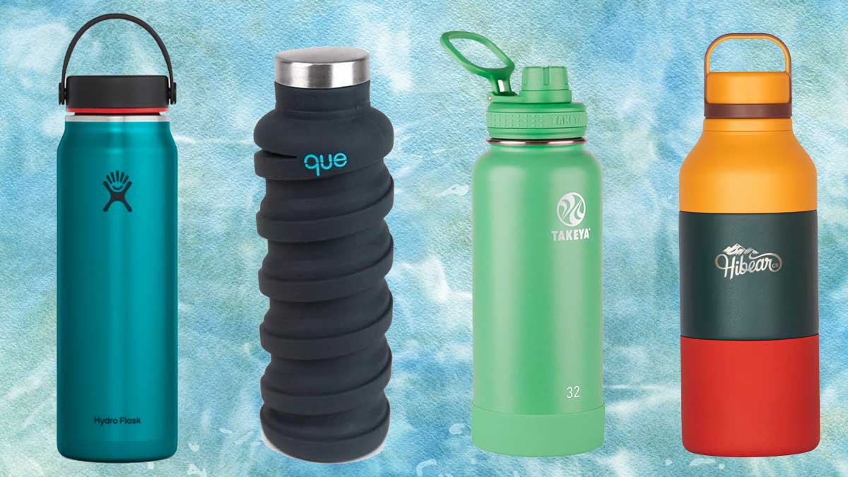 Water bottles from Hydro Flask, Que, Takeya and Hibear, all of which are on our list of the 9 best water bottles for 2022