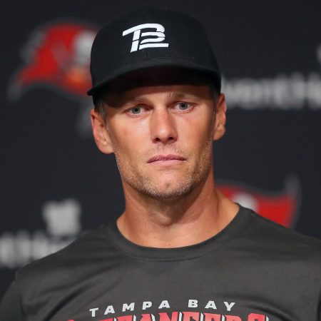 Tampa Bay Buccaneers quarterback Tom Brady speaks to the media.