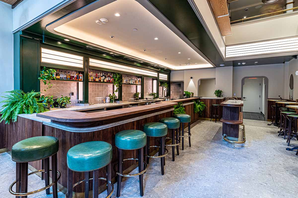 The interior of Midnight Cafe, a new bar in Manhattan West