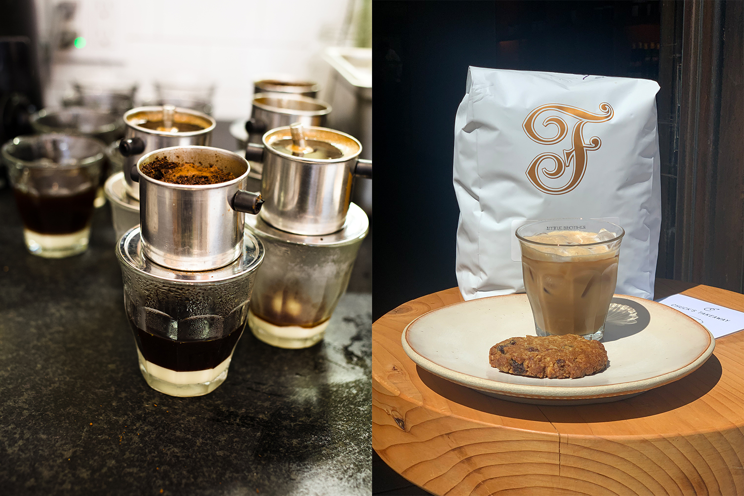 Vietnamese coffee being made at Chuck's Takeaway in San Francisco