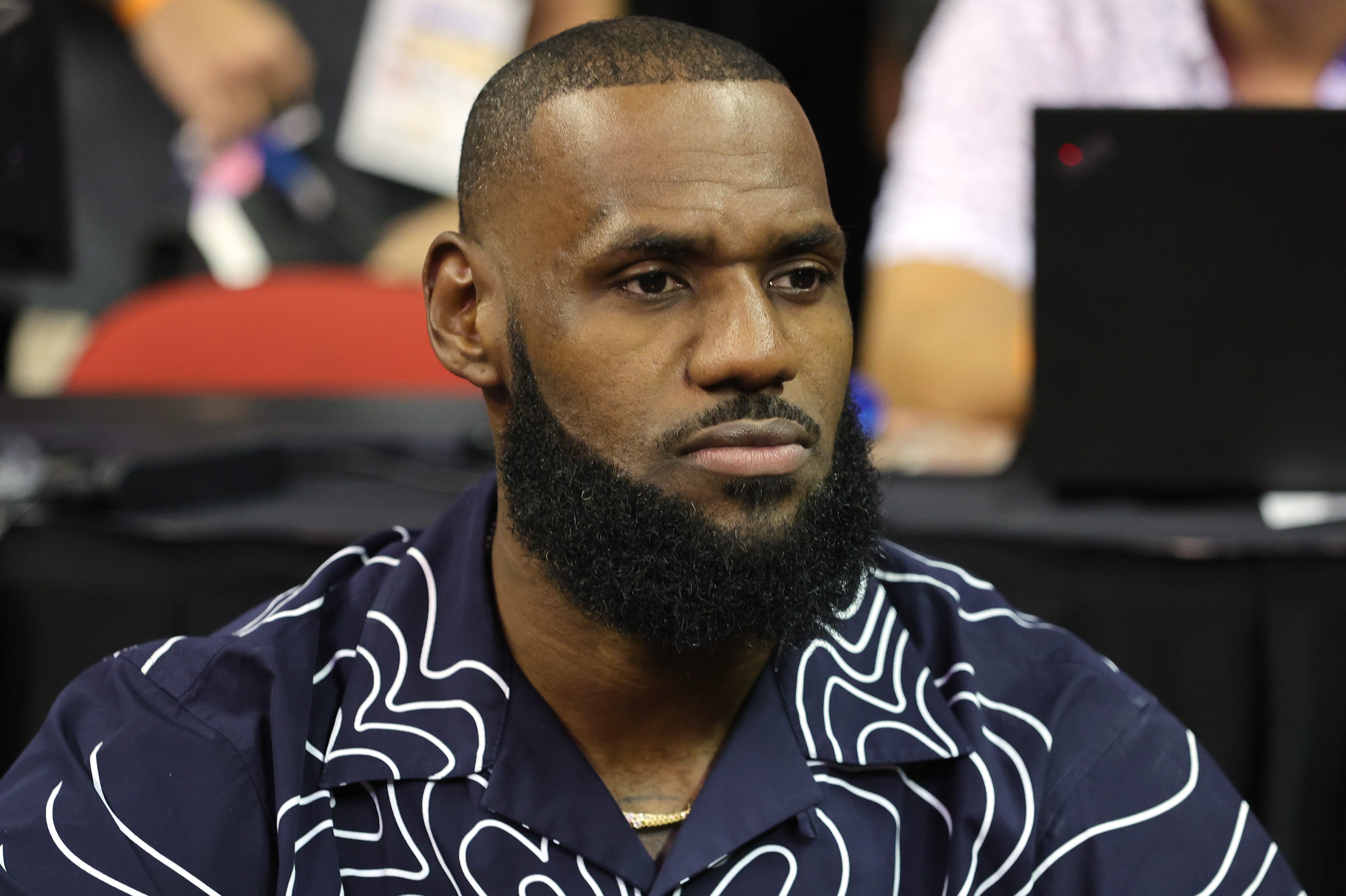 LeBron James watches an NBA Summer League game in Las Vegas