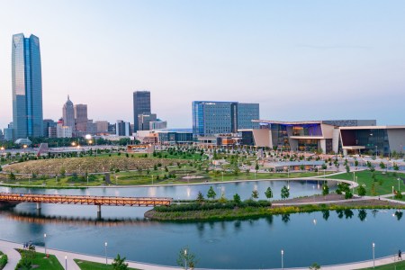 View of the Oklahoma City skyline from Scissortail Park