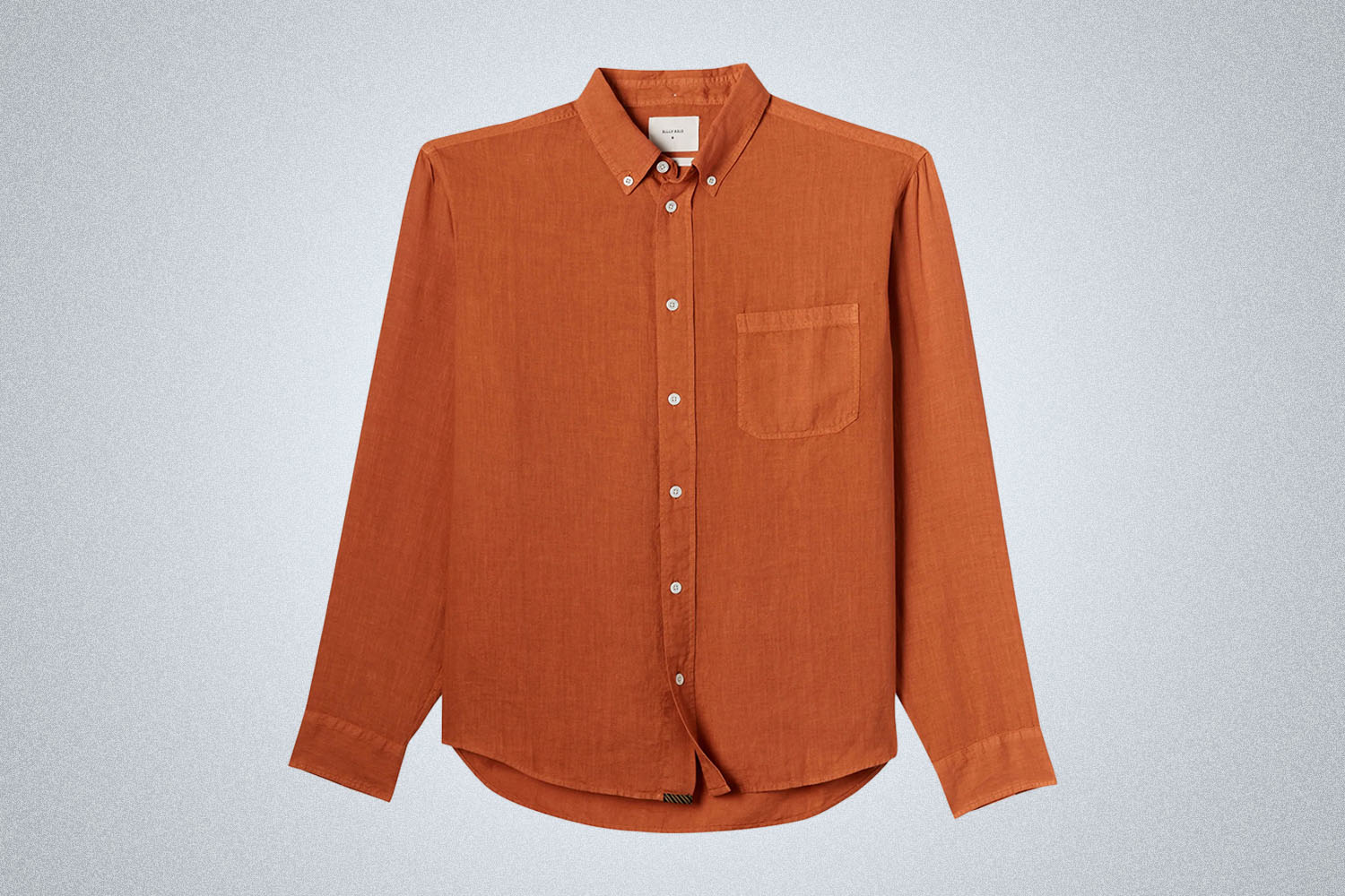 an orange long sleeve shirt Billy Reid on a grey background