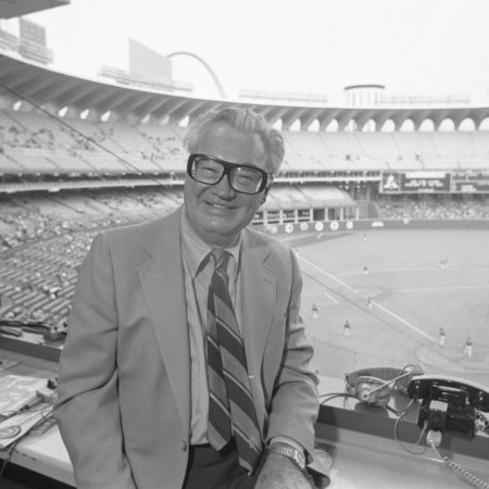 Harry Caray in the broadcast booth. A new hologram Harry Caray is the center of a new controversey.