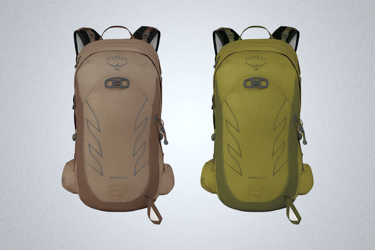 two Osprey Talon backpacks on a grey background