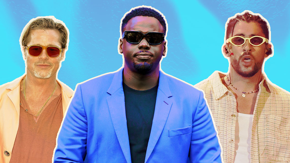 three actors with sunglassses on on a wavy blue background