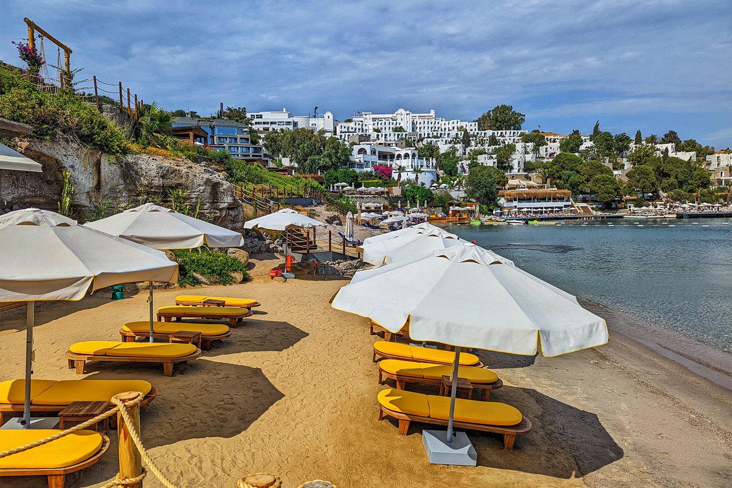 The private beach at the METT Hotel in Bodrum, Turkey