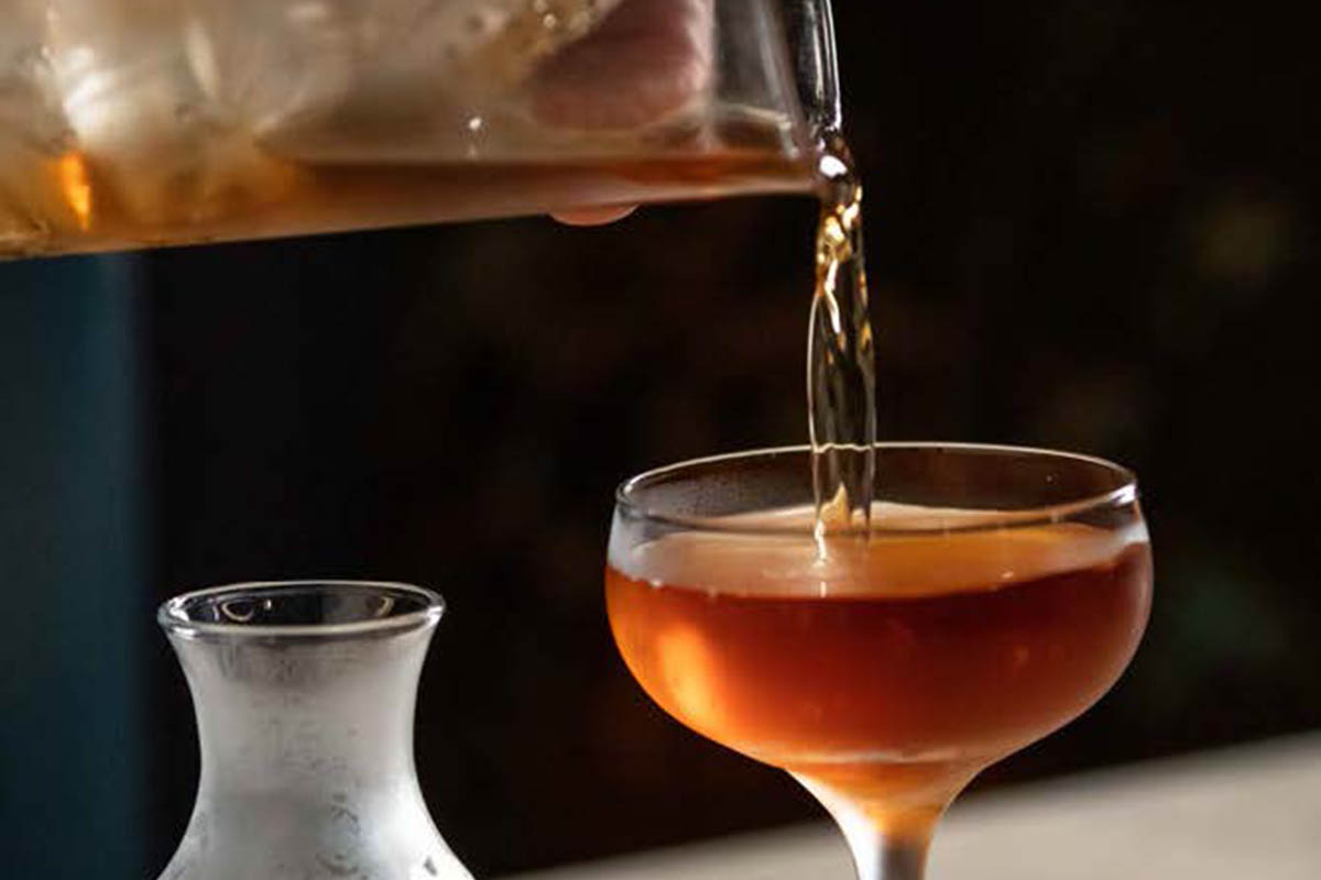 Pouring a Vice and Virtue cocktail at The Violet Hour in Chicago. This is a drink that utilizes the Vieux Carré as its drinks templates