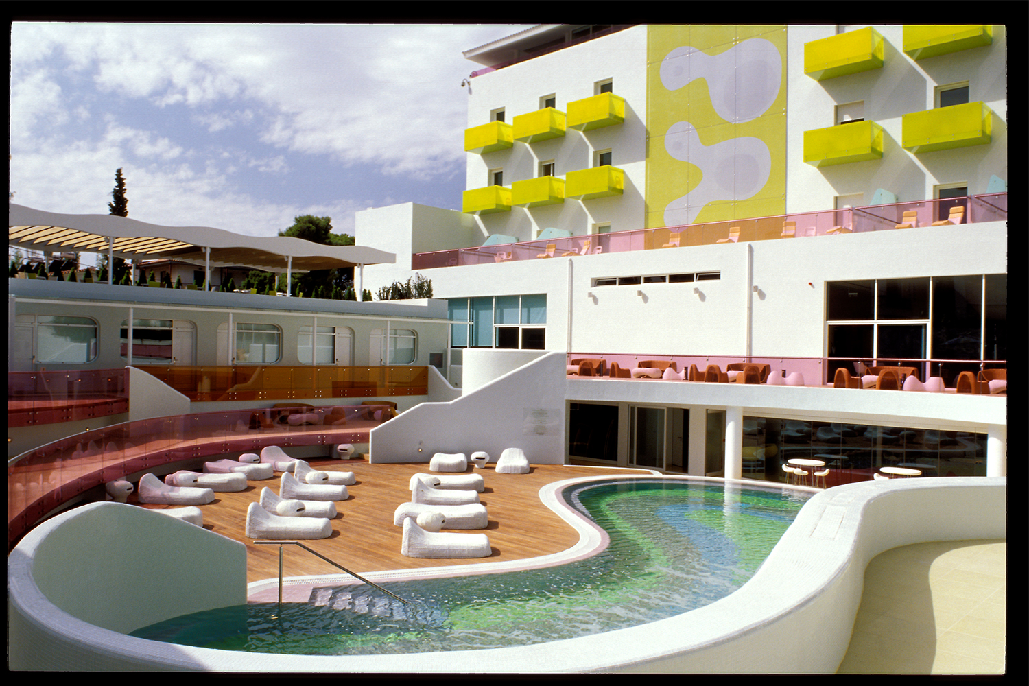 A view of the pool deck at the Semiramis hotel in Athens, Greece, which was designed by Karim Rashid