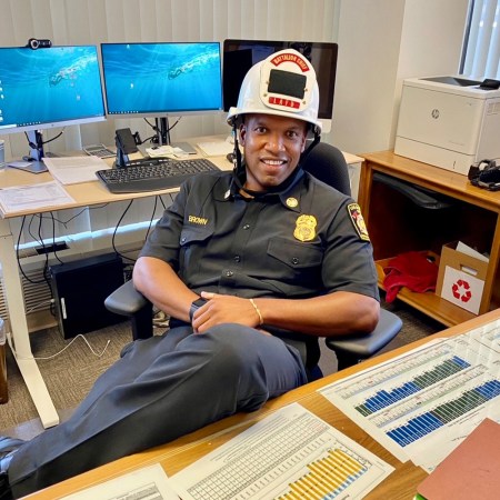 Battalion Chief Brown at his desk