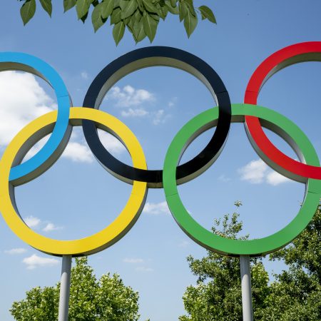 The original Olympic rings in Queen Elizabeth Olympic Park in London