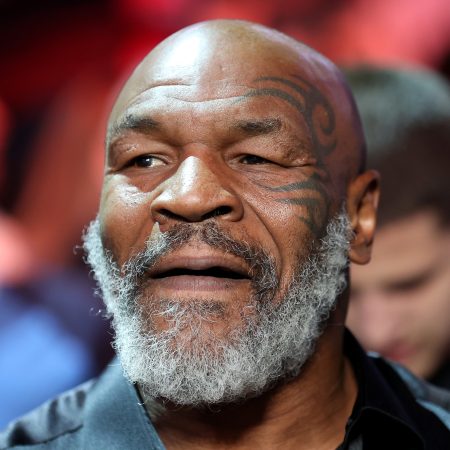 Mike Tyson watches a bout in Las Vegas. The former boxer has taken to social media to criticize Hulu's new series "Mike"