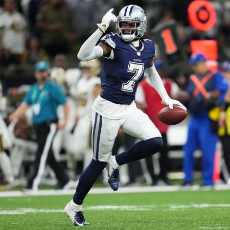 Dallas Cowboy Trevon Diggs celebrates against the New Orleans Saints.