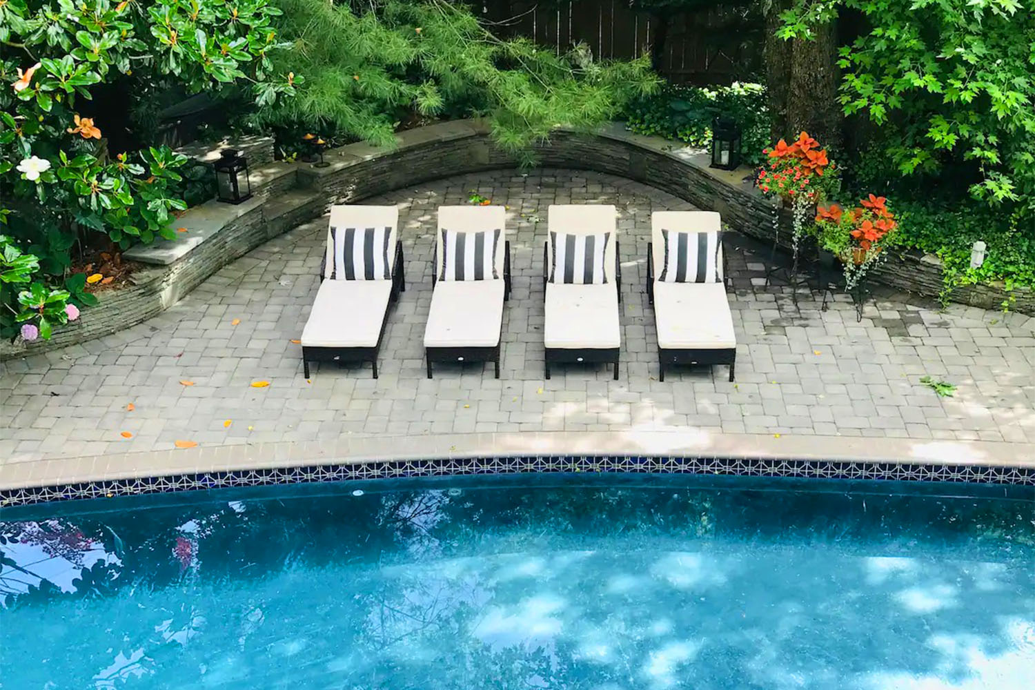 Pool chairs at beach house