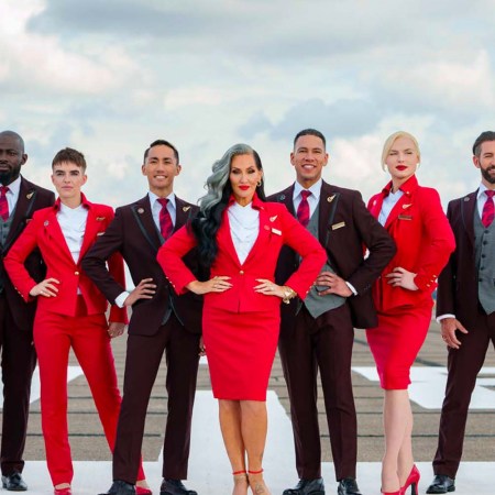 Virgin Atlantic cabin crew posing in new gender-neutral uniforms