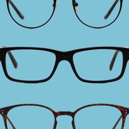 A collage of men's glasses on a light blue background. Here we look at the best glasses for your face shape.