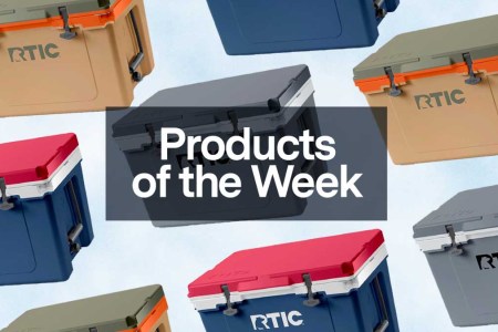 RTIC's new 32 QT Ultra-Light Cooler, with "Products of the Week" label overlaid