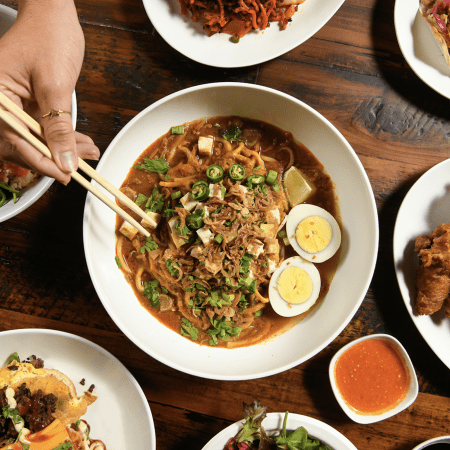 A selection of dishes from Urban Hawker in Midtown Manhattan.