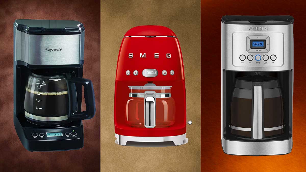 Capresso 5-Cup Mini Drip Coffee Maker, Smeg Drip Filter Coffee Machine and the Cuisinart Perfectemp 14 Cup Programmable Coffemaker, a few of the best drip coffee machines.