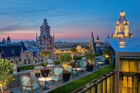 A view of Budapest at sunset from the Duchess, a rooftop cocktail bar at the Matild Palace hotel. It's one of the best places for food and drink in the Hungarian capital.