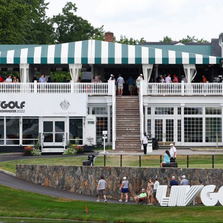 A decked-out clubhouse at the LIV Golf Invitational Series Bedminster