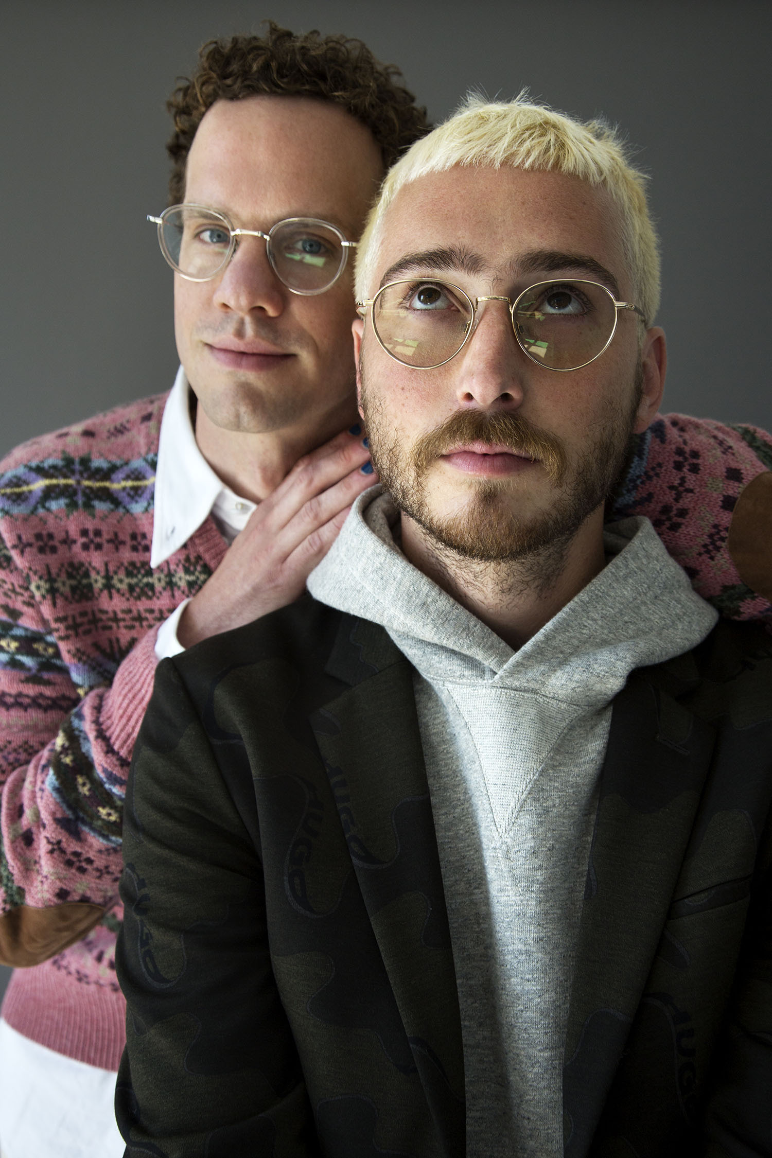 A close-up photo of Max Kakacek and Julien Ehrlich of the band Whitney