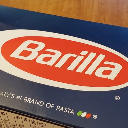 A blue box of Barilla pasta. Two Californians are suing the Italian company because they believe the marketing is misleading.