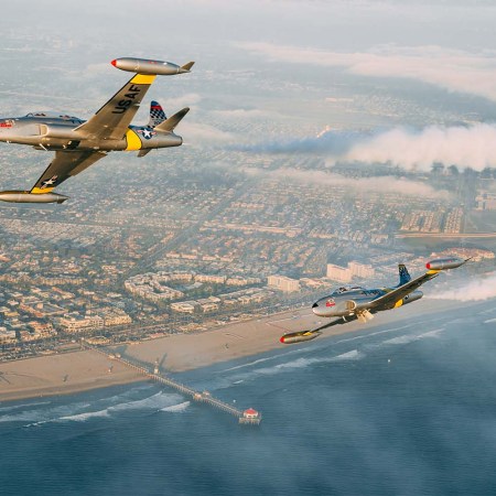 Greg "Wired" Colyer and Rob “Scratch” Mitchell flying the T-33s