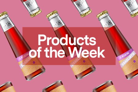 a collage of bottled Negroni Spagliota on a pink background with the products of the week header overlayed