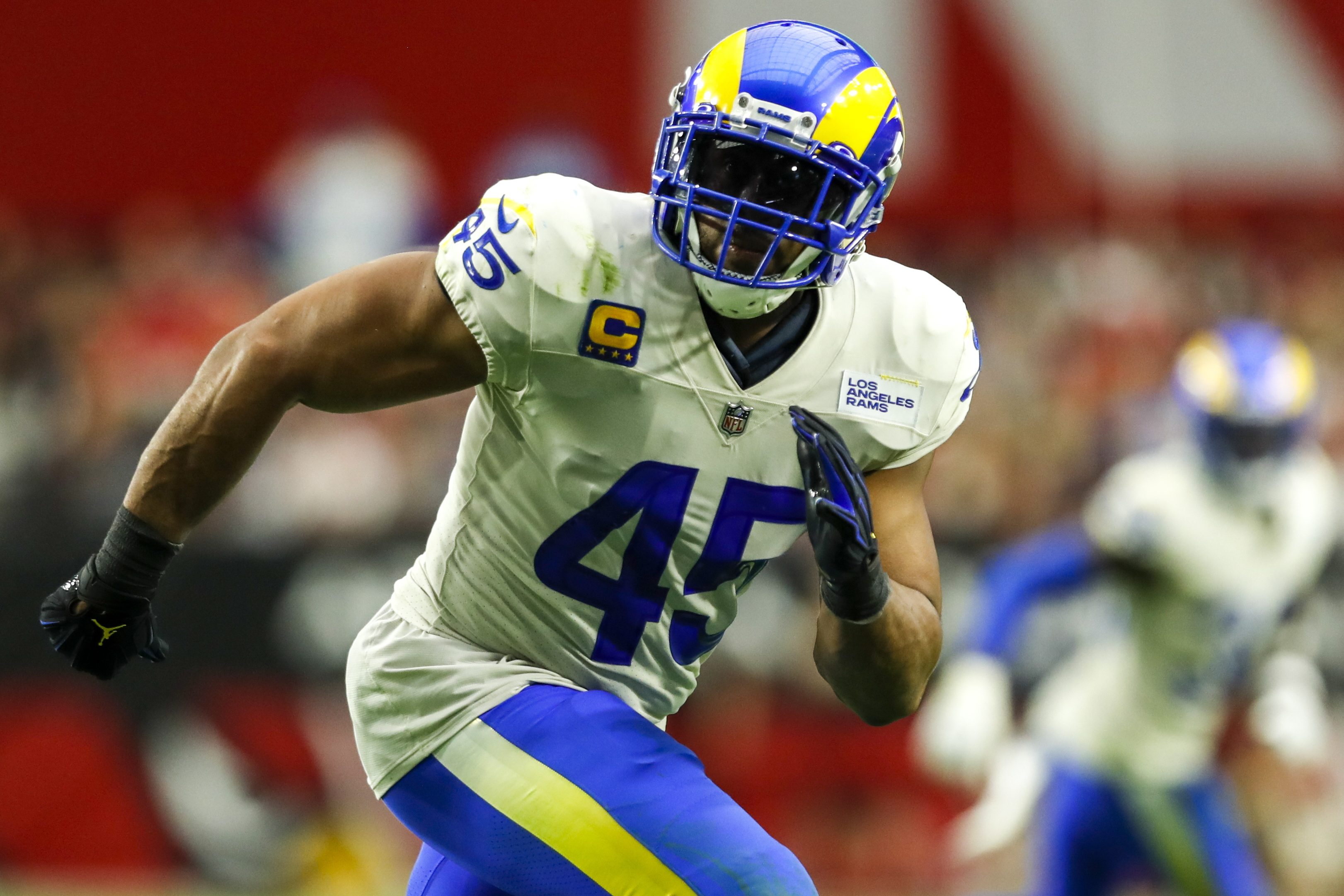 LA Rams linebacker Bobby Wagner tracks a ball carrier on the gridiron. Watch him tackle an animal rights protester during the October 4 game against the San Francisco 49ers.