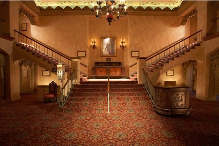 The grand staircase at the Plaza Theatre, one of the most haunted places in Texas