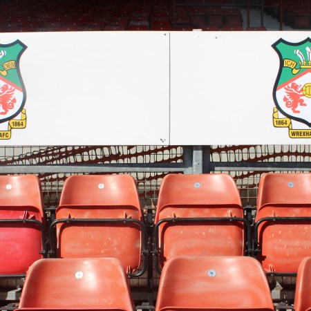 Empty seats in the stadium in Wrexham, Wales